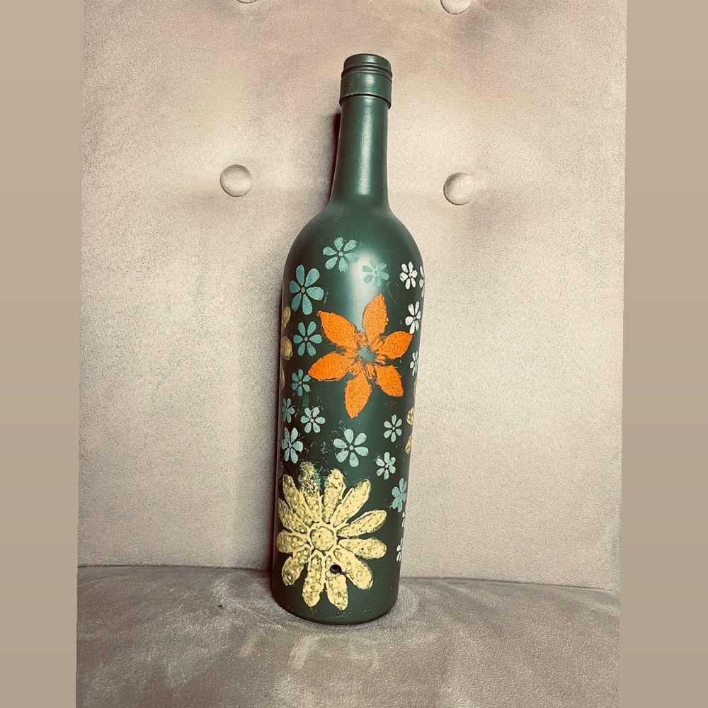 Hand Painted Wine Bottle Incense Holder